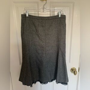 Ann Taylor Skirt: Gray Wool Blend, Lined, Black Lace at Hem 10
